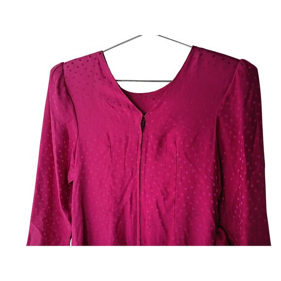 Vintage Dennis Goldsmith Pink Silk Swiss Dot Midi Dress Shoulder Pads SZ 4 - Picture 12 of 16